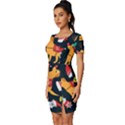 Funny Christmas Pattern Background Fitted Knot Split End Bodycon Dress View2