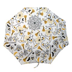 Funny Hand Drawn Halloween Pattern Folding Umbrellas by Simbadda