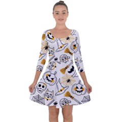 Funny Hand Drawn Halloween Pattern Quarter Sleeve Skater Dress by Simbadda