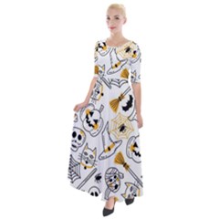 Funny Hand Drawn Halloween Pattern Half Sleeves Maxi Dress by Simbadda