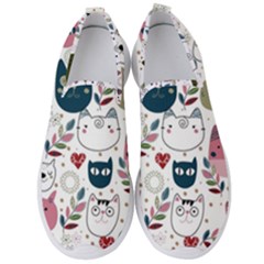 Pattern With Cute Cat Heads Men s Slip On Sneakers by Simbadda