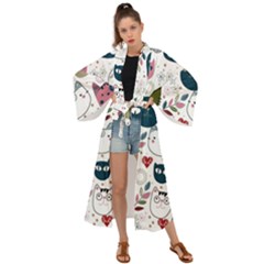 Pattern With Cute Cat Heads Maxi Kimono by Simbadda