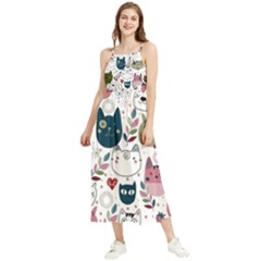 Pattern With Cute Cat Heads Boho Sleeveless Summer Dress by Simbadda