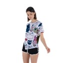 Pattern With Cute Cat Heads Asymmetrical Short Sleeve Sports Tee View2