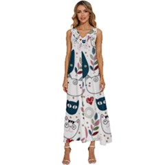 Pattern With Cute Cat Heads V-neck Sleeveless Loose Fit Overalls by Simbadda