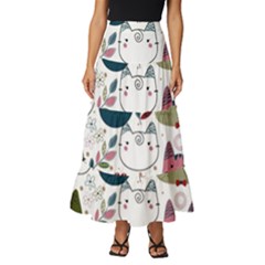 Pattern With Cute Cat Heads Tiered Ruffle Maxi Skirt by Simbadda