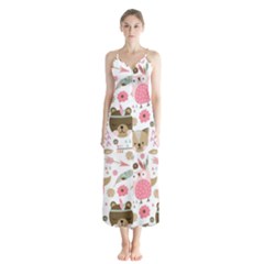 Pink Animals Pattern Button Up Chiffon Maxi Dress by Simbadda