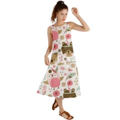 Pink Animals Pattern Summer Maxi Dress by Simbadda