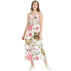 Pink Animals Pattern Boho Sleeveless Summer Dress by Simbadda