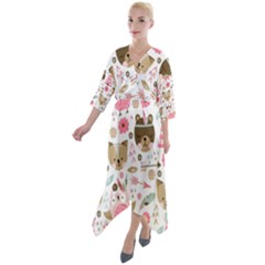 Pink Animals Pattern Quarter Sleeve Wrap Front Maxi Dress by Simbadda