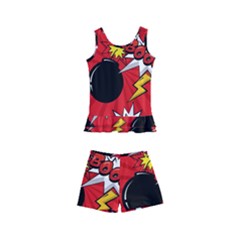 Pop Art Comic Pattern Bomb Boom Explosion Background Kids  Boyleg Swimsuit by Simbadda