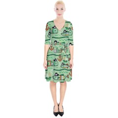 Seamless Pattern Fishes Pirates Cartoon Wrap Up Cocktail Dress by Simbadda