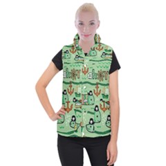 Seamless Pattern Fishes Pirates Cartoon Women s Button Up Vest by Simbadda