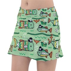 Seamless Pattern Fishes Pirates Cartoon Classic Tennis Skirt by Simbadda