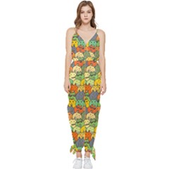 Seamless Pattern With Doodle Bunny Sleeveless Tie Ankle Chiffon Jumpsuit by Simbadda