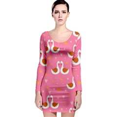 Swan Pattern Elegant Style Long Sleeve Bodycon Dress by Simbadda