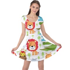 Seamless Pattern Vector With Animals Cartoon Cap Sleeve Dress by Simbadda