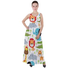 Seamless Pattern Vector With Animals Cartoon Empire Waist Velour Maxi Dress by Simbadda