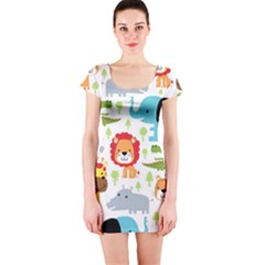 Seamless Pattern Vector With Animals Cartoon Short Sleeve Bodycon Dress by Simbadda