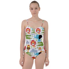 Seamless Pattern Vector With Animals Cartoon Sweetheart Tankini Set by Simbadda