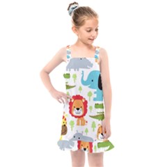 Seamless Pattern Vector With Animals Cartoon Kids  Overall Dress by Simbadda