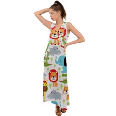 Seamless Pattern Vector With Animals Cartoon V-neck Chiffon Maxi Dress by Simbadda