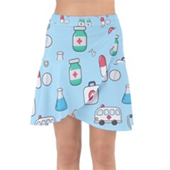 Medical Seamless Pattern Wrap Front Skirt by Simbadda