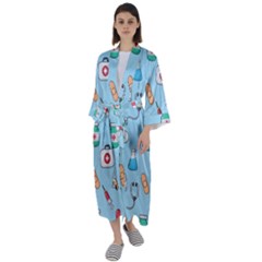 Medical Seamless Pattern Maxi Satin Kimono by Simbadda