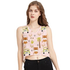 Cute Tiger Car Safari Seamless Pattern V-neck Cropped Tank Top by Simbadda