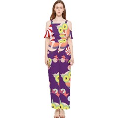 Owl Pattern Background Draped Sleeveless Chiffon Jumpsuit by Simbadda