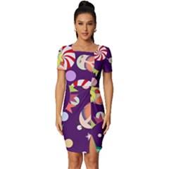 Owl Pattern Background Fitted Knot Split End Bodycon Dress by Simbadda