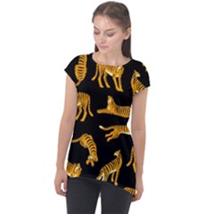 Seamless Exotic Pattern With Tigers Cap Sleeve High Low Top by Simbadda