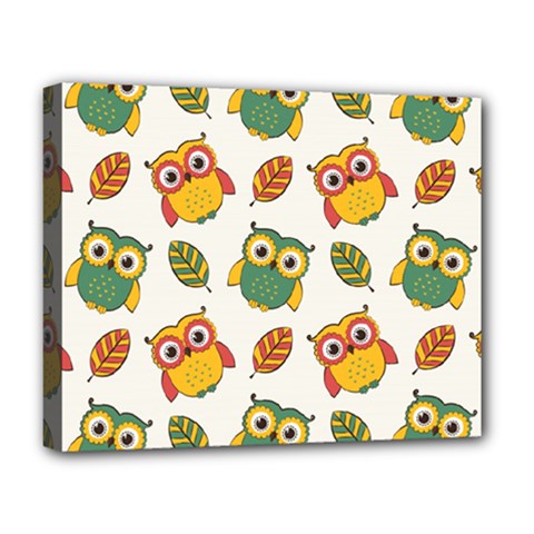 Background-with-owls-leaves-pattern Deluxe Canvas 20  X 16  (stretched) by Simbadda