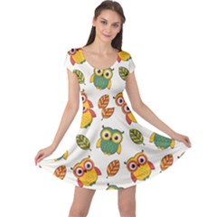 Background-with-owls-leaves-pattern Cap Sleeve Dress by Simbadda