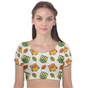 Background-with-owls-leaves-pattern Velvet Short Sleeve Crop Top  View1