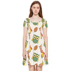 Background-with-owls-leaves-pattern Inside Out Cap Sleeve Dress by Simbadda