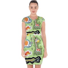 Seamless-pattern-with-wildlife-animals-cartoon Capsleeve Drawstring Dress  by Simbadda