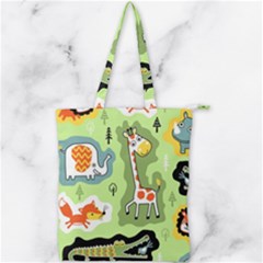 Seamless-pattern-with-wildlife-animals-cartoon Double Zip Up Tote Bag by Simbadda