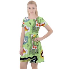 Seamless-pattern-with-wildlife-animals-cartoon Cap Sleeve Velour Dress  by Simbadda