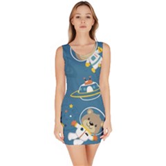 Seamless-pattern-funny-astronaut-outer-space-transportation Bodycon Dress by Simbadda