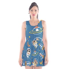 Seamless-pattern-funny-astronaut-outer-space-transportation Scoop Neck Skater Dress by Simbadda