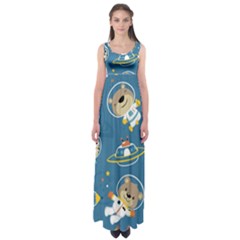 Seamless-pattern-funny-astronaut-outer-space-transportation Empire Waist Maxi Dress by Simbadda