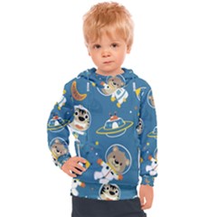 Seamless-pattern-funny-astronaut-outer-space-transportation Kids  Hooded Pullover by Simbadda