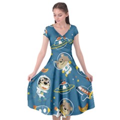 Seamless-pattern-funny-astronaut-outer-space-transportation Cap Sleeve Wrap Front Dress by Simbadda