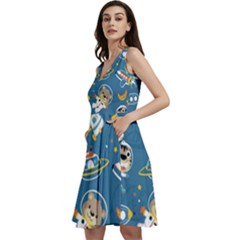 Seamless-pattern-funny-astronaut-outer-space-transportation Sleeveless V-neck Skater Dress With Pockets by Simbadda