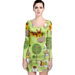 Funny Animals Cartoon Long Sleeve Bodycon Dress by Simbadda