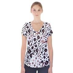 Mix Animal Skin Prints Seamless Pattern Vector Short Sleeve Front Detail Top by Simbadda