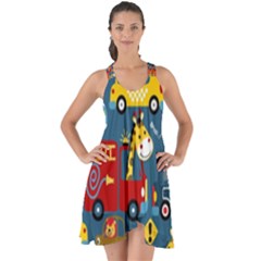 Seamless Pattern Vehicles Cartoon With Funny Drivers Show Some Back Chiffon Dress by Simbadda