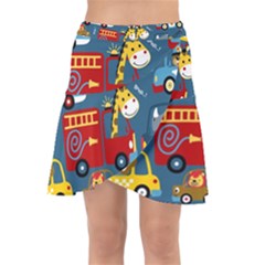 Seamless Pattern Vehicles Cartoon With Funny Drivers Wrap Front Skirt by Simbadda