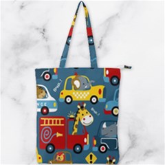 Seamless Pattern Vehicles Cartoon With Funny Drivers Double Zip Up Tote Bag by Simbadda